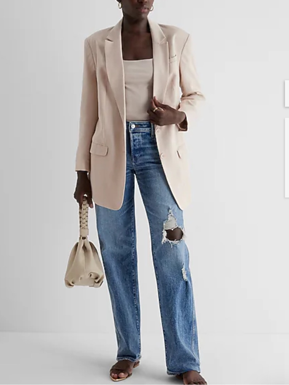 Express Cream Oversized Boyfriend Blazer Women’s Large Padded Shoulder